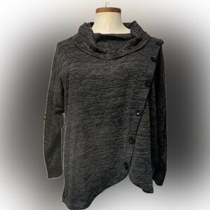 Notations Dark Gray Cowl Neck Sweater with Button Detail